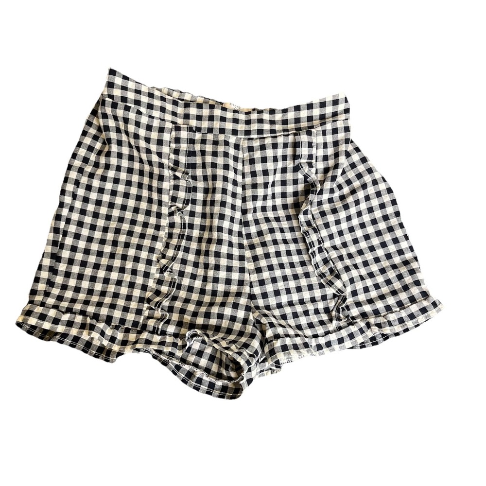 Dizzy Lizzy Womens Gingham Black & White Check‎ Ruffle Hem Shorts Size Small